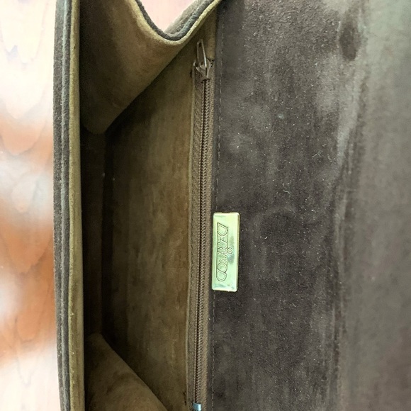 Cocoa Brown color real suede leather shoulder bag clutch purse gold metal accent - Picture 4 of 5